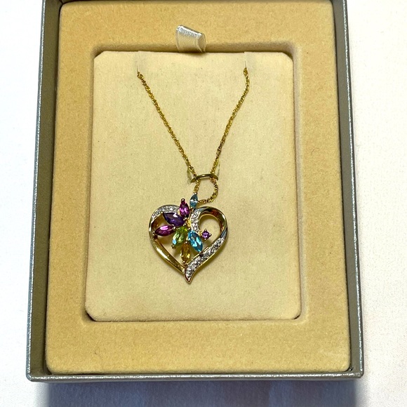 Heart Necklace with Amethyst, Peridot & Blue Topaz - Picture 7 of 10